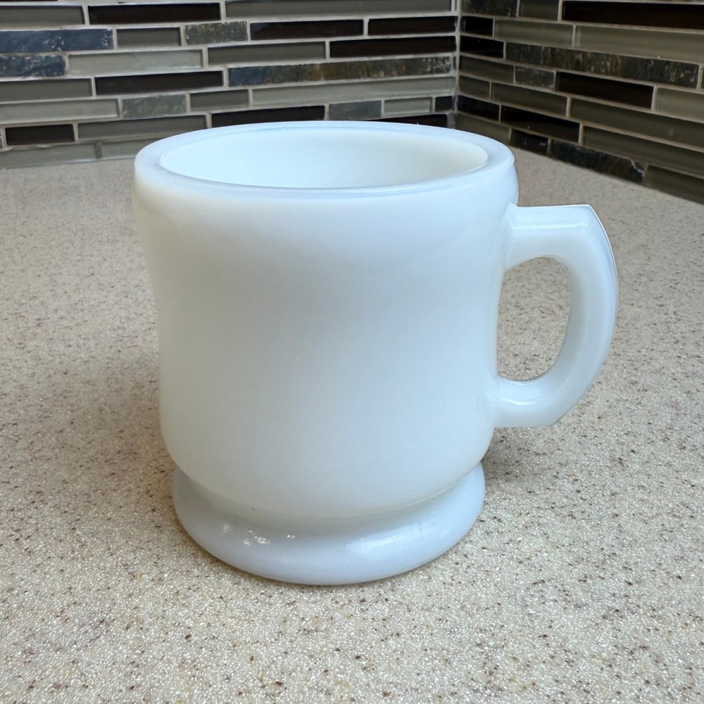 Vintage White Milk Glass Shaving Mug Footed D-Handle Shaving Cup 3.5 Inch Heavy